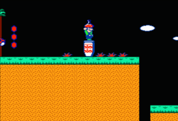 Prime infinite coin location for World 5-2 in Super Mario Bros. 2. Grab Magic Potion from Jar, carry outside, use, fall out of screen before Sub-space reverts back to SubCon. Repeat.